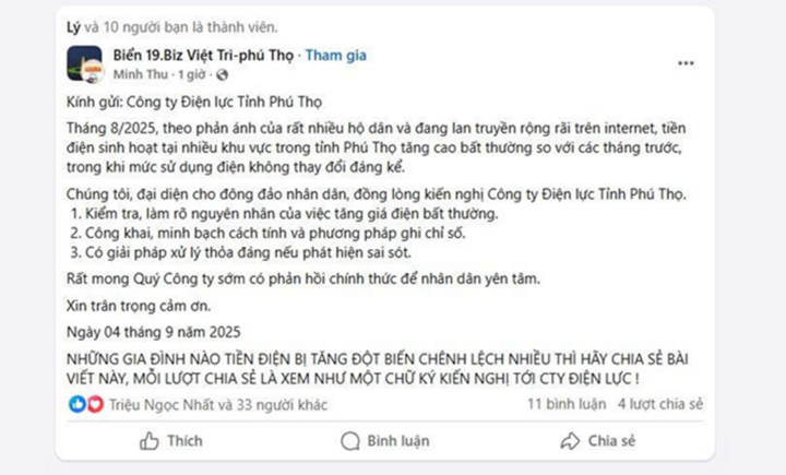 Cảnh báo lan truyền thông tin 'copy' kiến nghị liên quan đến tiền điện tháng 8- Ảnh 4. Cảnh báo lan truyền thông tin 'copy' kiến nghị liên quan đến tiền điện tháng 8- Ảnh 4.