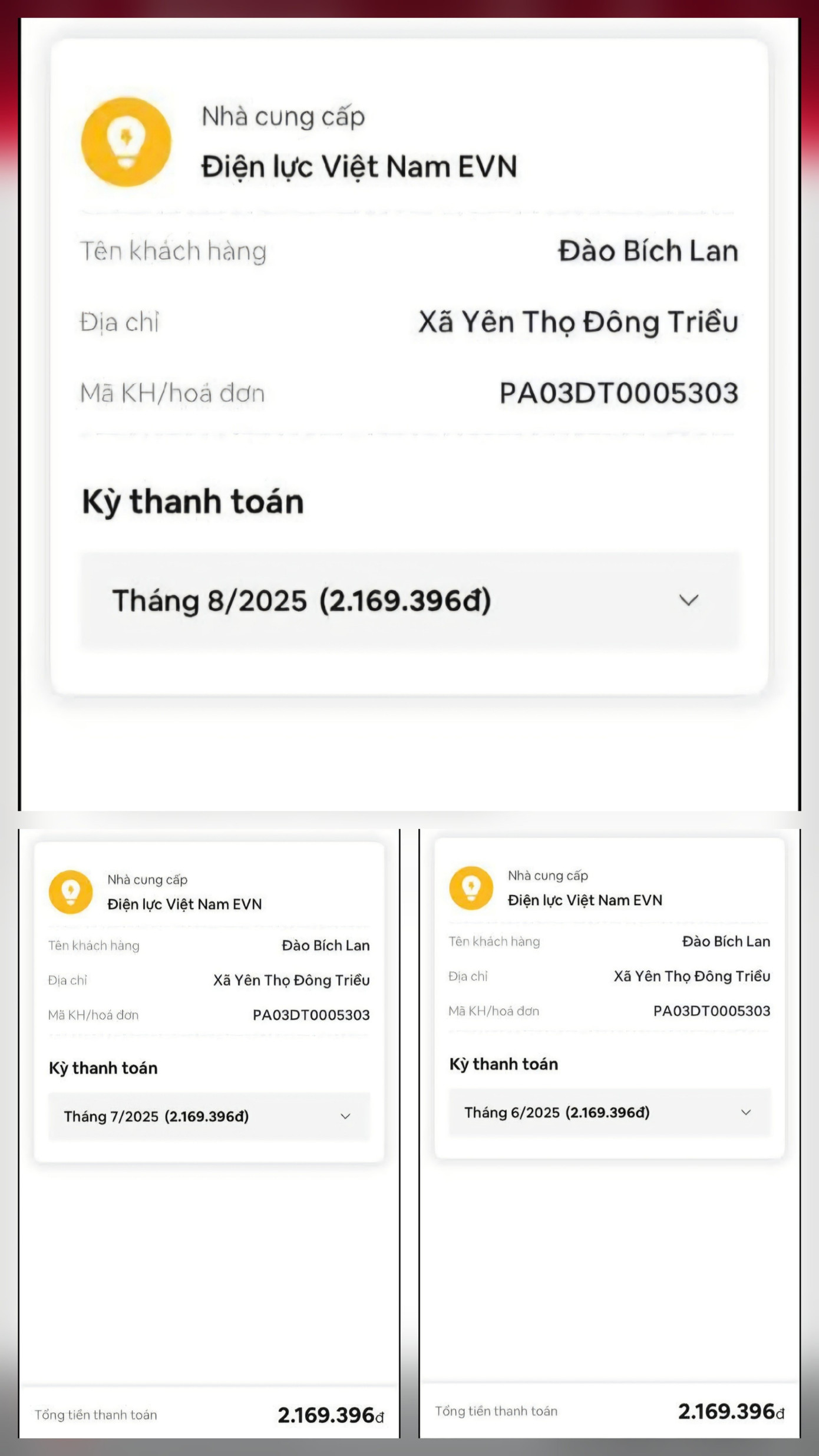 Hóa đơn tiền điện 3 tháng giống hệt nhau vì... ngẫu nhiên- Ảnh 1. Hóa đơn tiền điện 3 tháng giống hệt nhau vì... ngẫu nhiên- Ảnh 1.