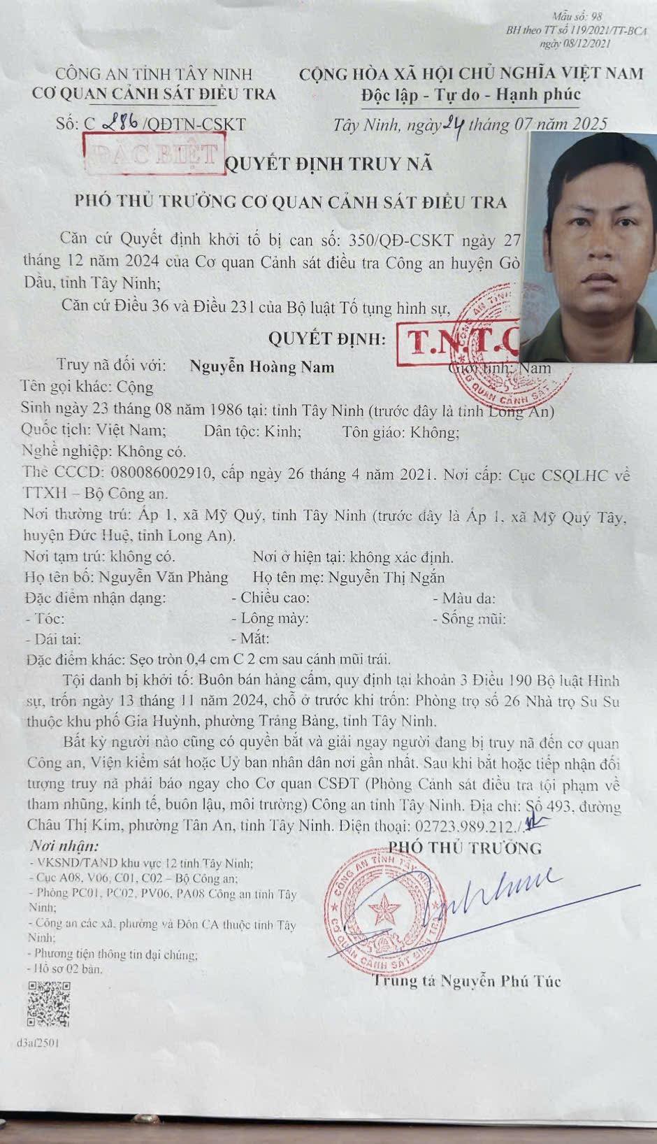 Truy nã đặc biệt Nguyễn Hoàng Nam buôn bán hàng cấm- Ảnh 1. Truy nã đặc biệt Nguyễn Hoàng Nam buôn bán hàng cấm- Ảnh 1.