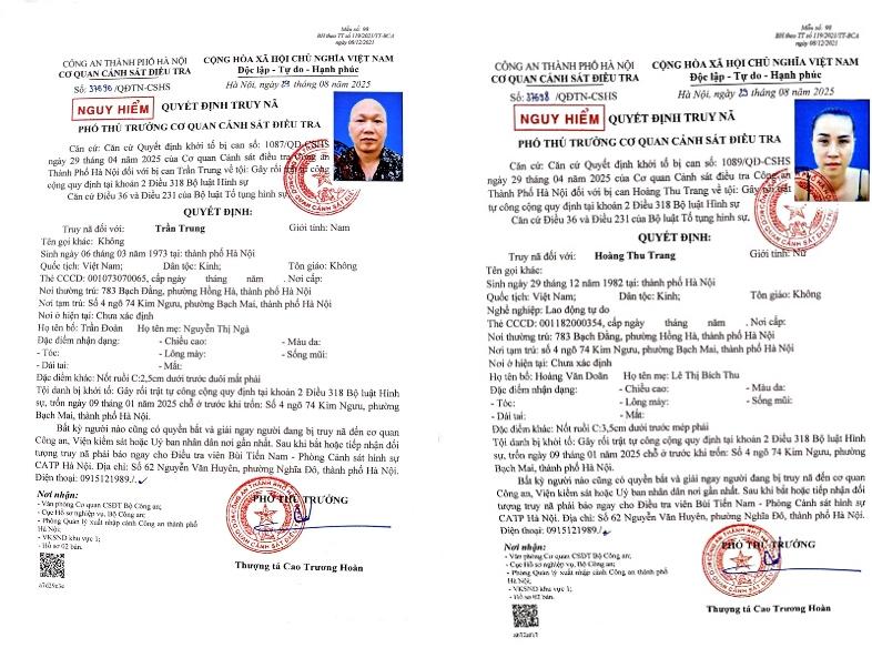 Truy nã vợ chồng Hoàng Thu Trang và Trần Trung- Ảnh 1.