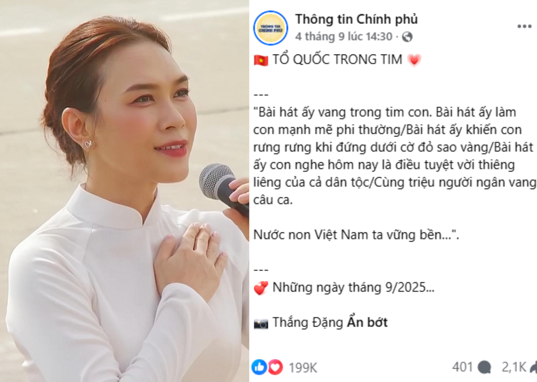 1 phút Đại lễ 2/9 cho Mỹ Tâm những con số gây choáng: Follower tăng đột biến, gây sốt trang Thông tin Chính phủ- Ảnh 3. 1 phút Đại lễ 2/9 cho Mỹ Tâm những con số gây choáng: Follower tăng đột biến, gây sốt trang Thông tin Chính phủ- Ảnh 3.