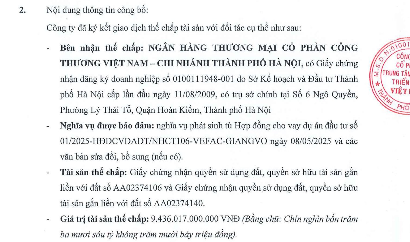Công ty của Vingroup thế chấp 2 lô đất 9.436 tỷ đồng cho VietinBank- Ảnh 1.