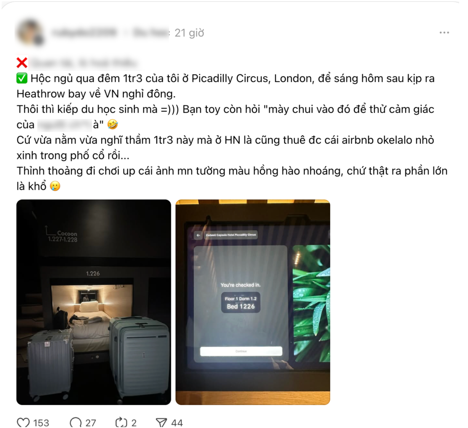 Khách Việt hoảng hồn khi nhận phòng khách sạn 1,3 triệu tại London, vì sao?- Ảnh 1.