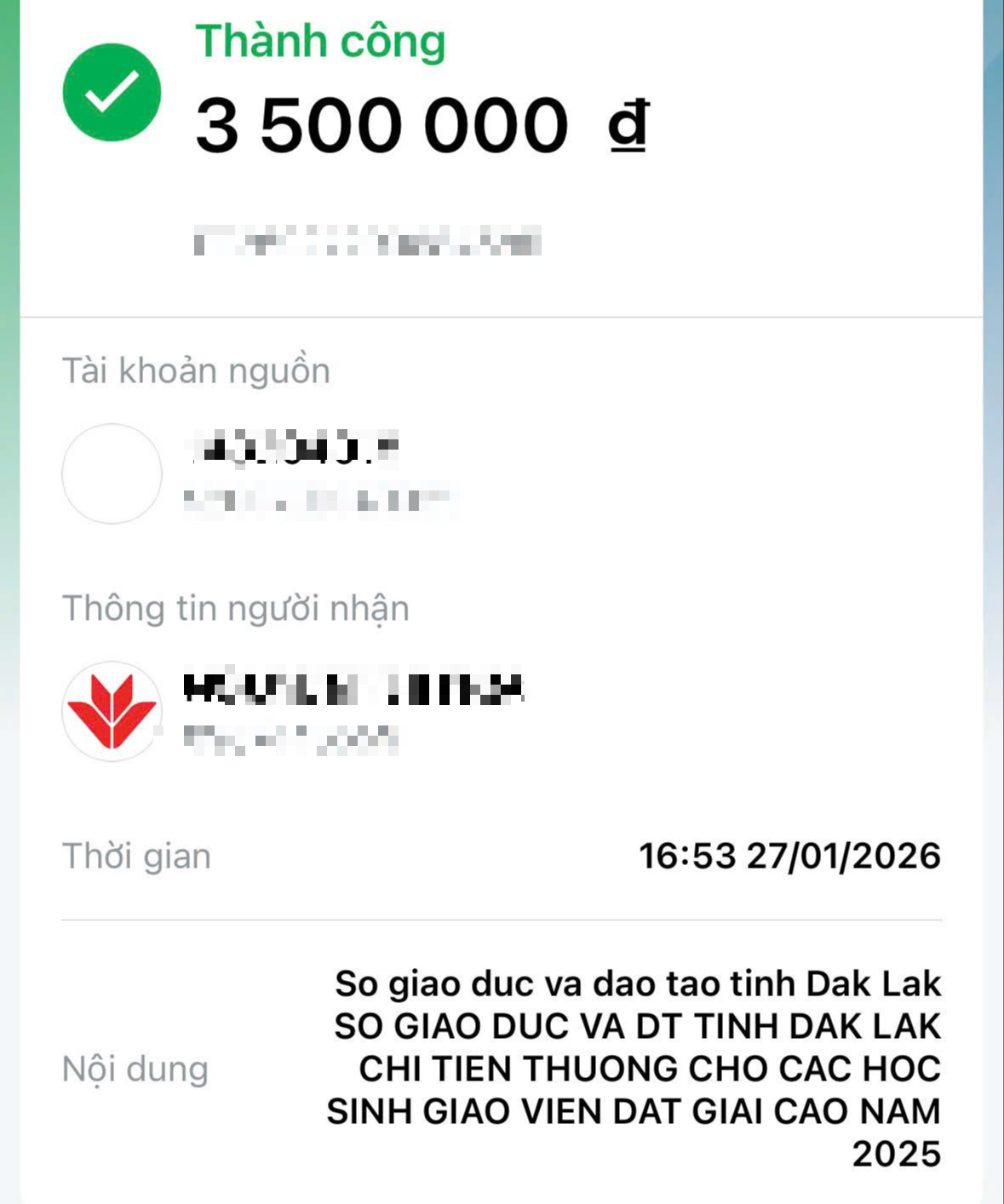 Vụ nhiều học sinh Đắk Lắk chờ tiền thưởng: Sở GD-ĐT đã chuyển tiền - Ảnh 1.