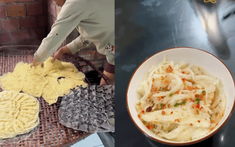 Bún dây, thức quà sáng "gây thương nhớ" của người miền Trung: Món ăn dân dã từ bột gạo và tro bếp, ai đi xa cũng thèm thuồng vị dầu hẹ thơm lừng- Ảnh 1.