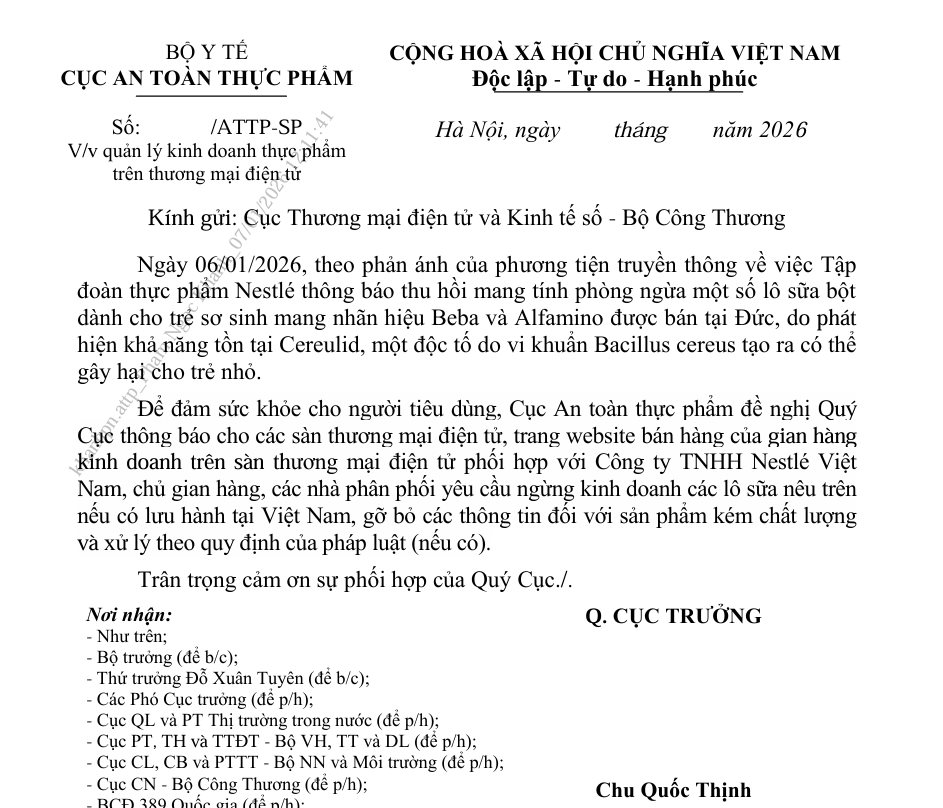 Bộ Y tế phát lệnh "hỏa tốc" yêu cầu Nestlé Việt Nam báo cáo khẩn, ngừng kinh doanh 2 dòng sữa ngoại nghi nhiễm độc tố- Ảnh 1.