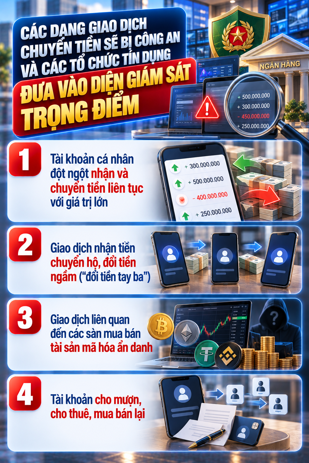 Tất cả người dân có tài khoản ngân hàng chú ý công an sẽ đặc biệt điều tra các giao dịch chuyển tiền này- Ảnh 1.