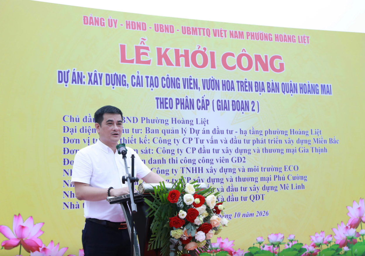 Hoàng Liệt khởi công dự án công viên, vườn hoa hơn quy mô 11ha, vốn hơn 146,8 tỷ đồng - Ảnh 1.
