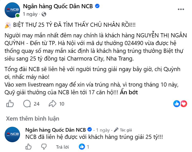 Một nữ khách hàng Hà Nội vừa trúng thưởng biệt thự 25 tỷ đồng từ ngân hàng - Ảnh 1.