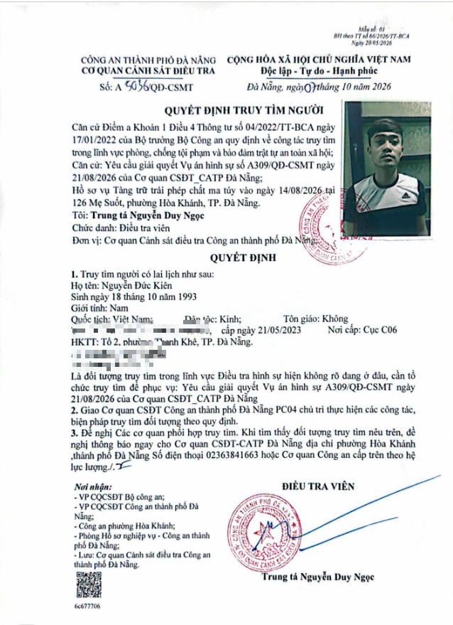 Công an truy tìm ông Nguyễn Đức Kiên SN 1993 - Ảnh 1.