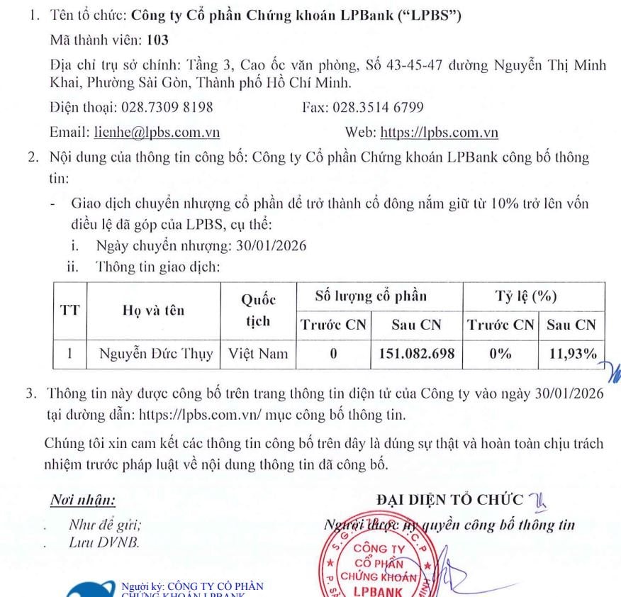 Ông Nguyễn Đức Thụy và con trai nắm 26,93 % cổ phần Chứng khoán LPBank- Ảnh 2.