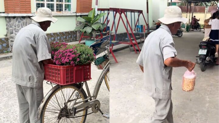 Xúc động clip cụ ông bán ve chai mang hoa Tết đến tặng ân nhân- Ảnh 1.