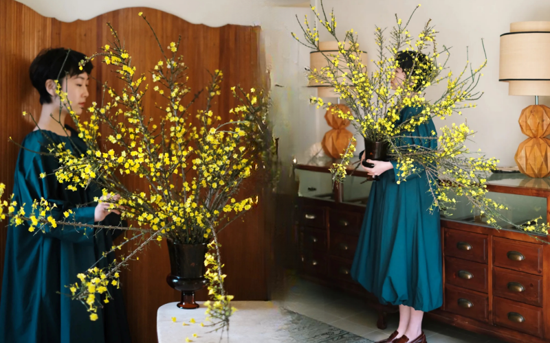 Mùa xuân nằm trọn trong một bình Nghênh Xuân: Sắc vàng rực rỡ, cành rủ mềm mại như suối tóc, chưng Tết vừa sang vừa hút lộc- Ảnh 1.