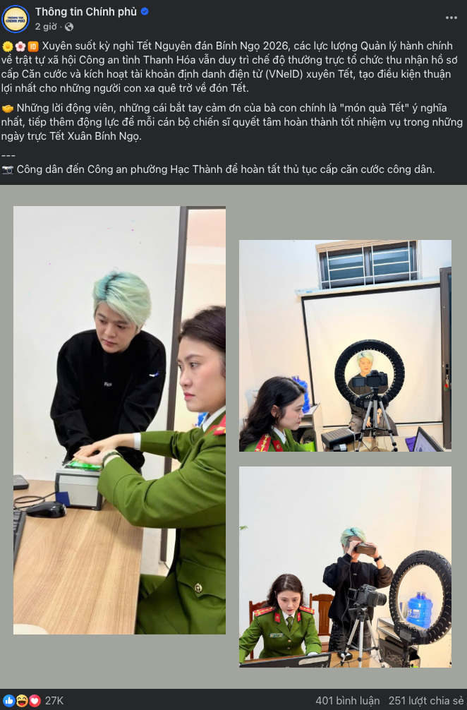 Nam ca sĩ mùng 3 Tết lên Công an phường, gây sốt trang Thông tin Chính phủ- Ảnh 4. Nam ca sĩ mùng 3 Tết lên Công an phường, gây sốt trang Thông tin Chính phủ- Ảnh 4.