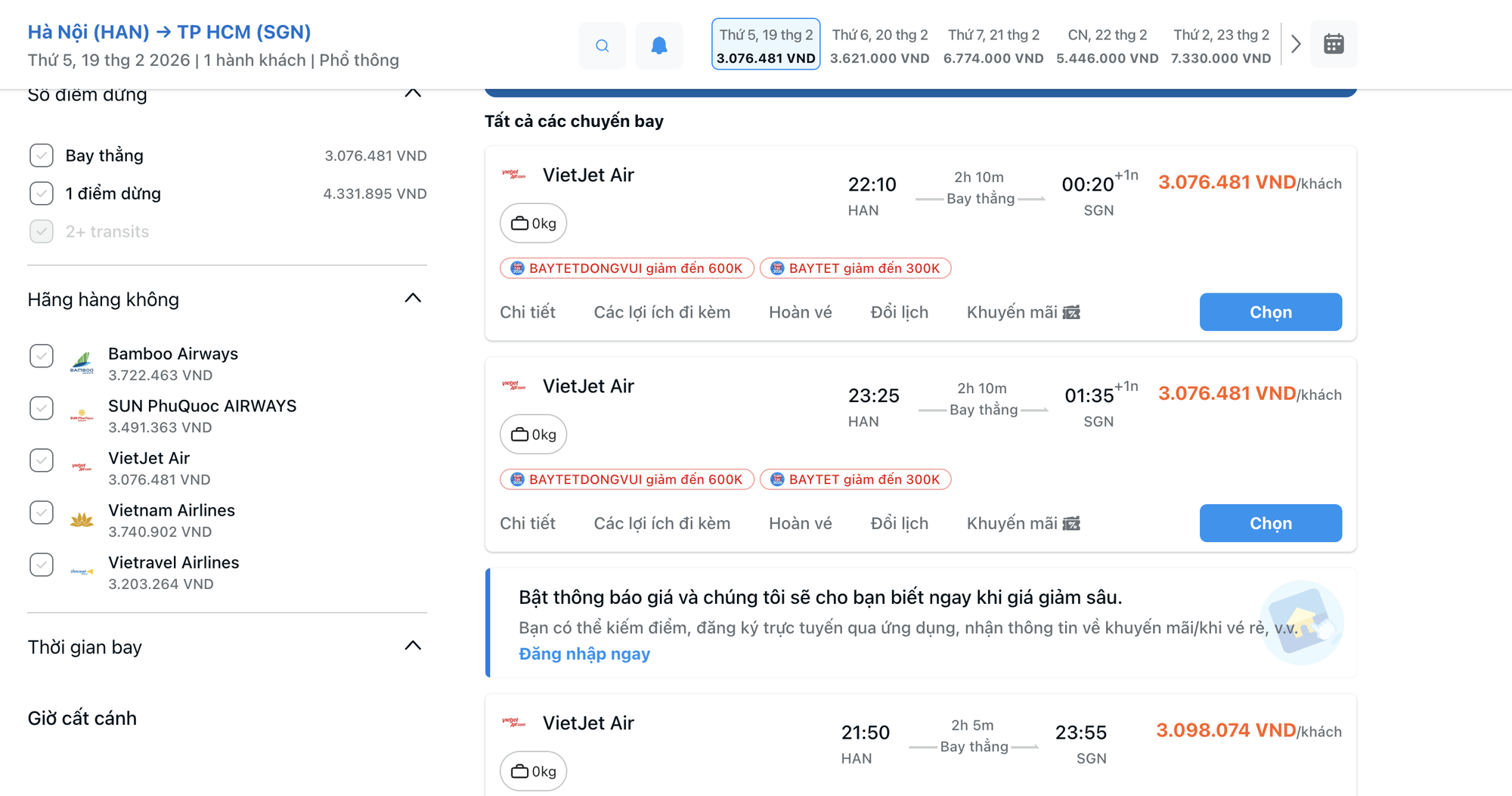 Vé máy bay Tết từ Hà Nội và TPHCM vẫn thấp ngày mùng 3 Tết 2026 - Ảnh 3.