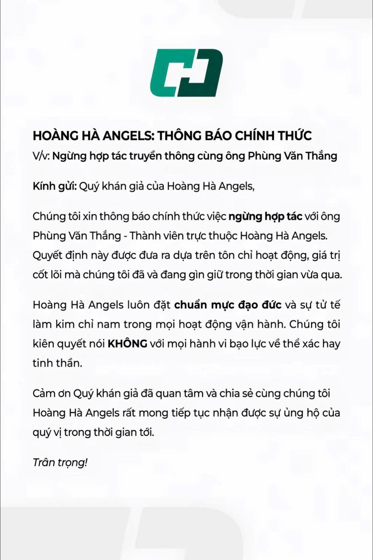 Nóng: Hoàng Hà Angels ngừng hợp tác TikToker ‘Thắng không kịp’ sau vụ bạo lực với vợ- Ảnh 1.