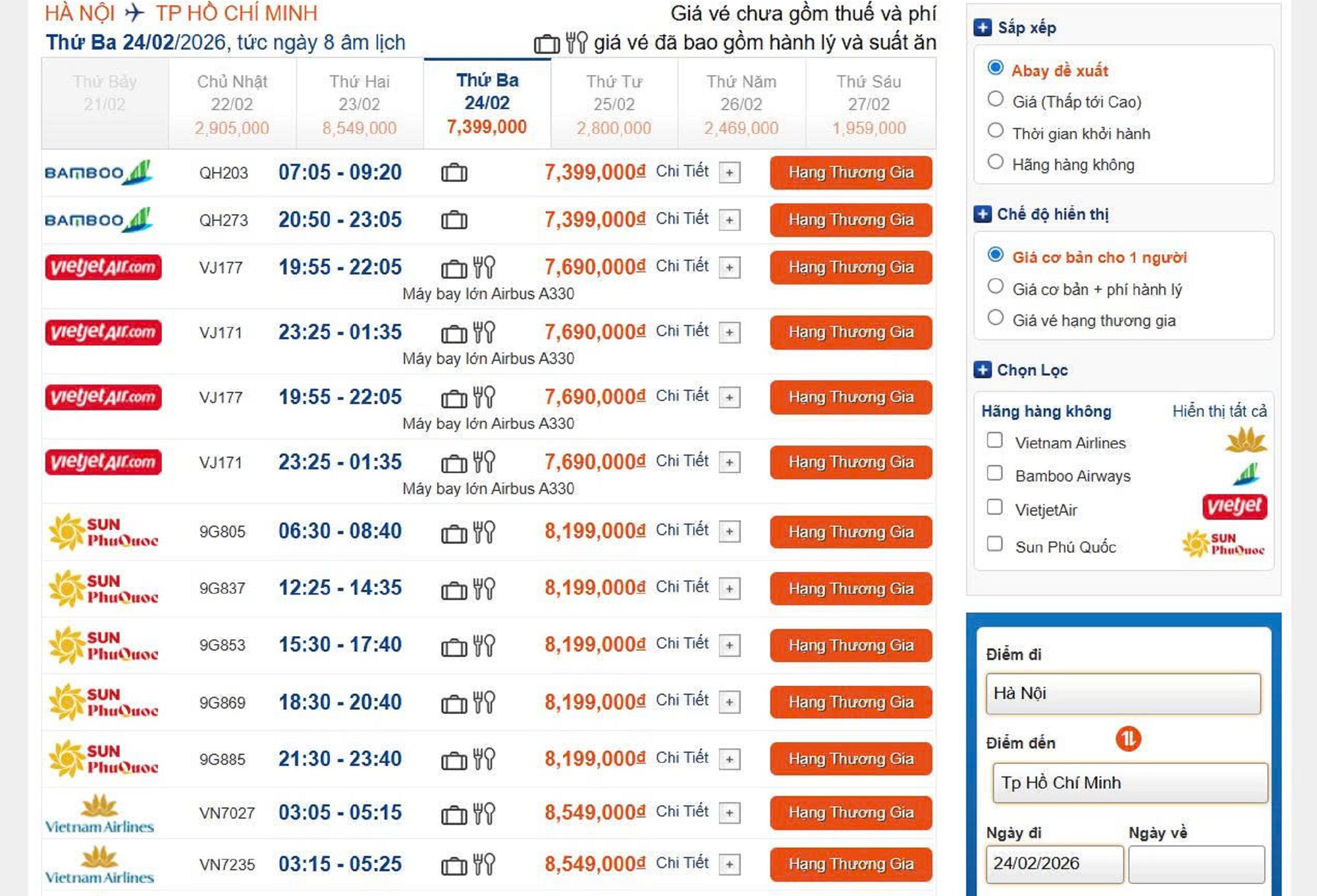 Giá vé máy bay Hà Nội - TP Hồ Chí Minh tăng vọt sau Tết - Ảnh 1.