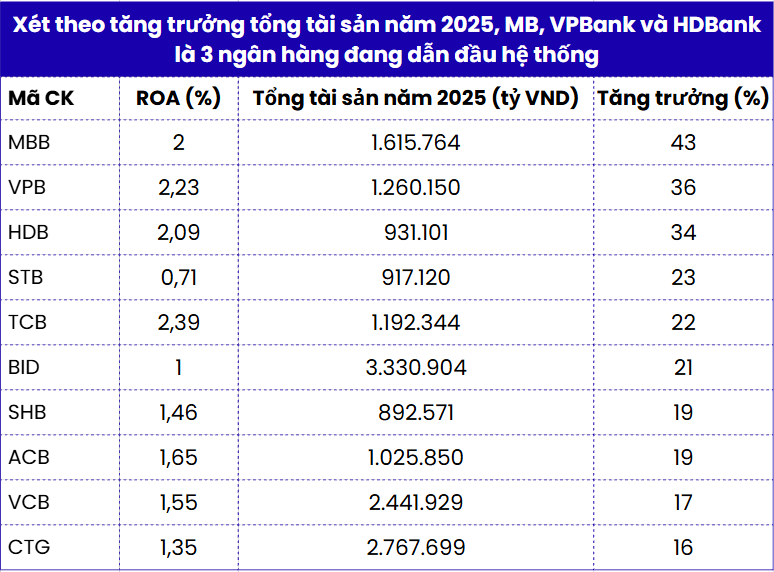 Tổng tài sản ngân hàng 2025: Khối tư nhân tăng tốc, hiệu quả ROA phân hóa mạnh - Ảnh 2.