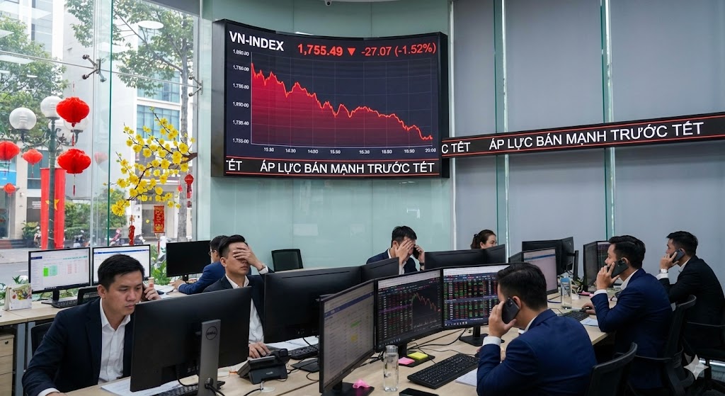 Dòng tiền rút mạnh trước Tết 2026 , thị trường chứng khoán Việt Nam chìm trong sắc đỏ - Ảnh 1.