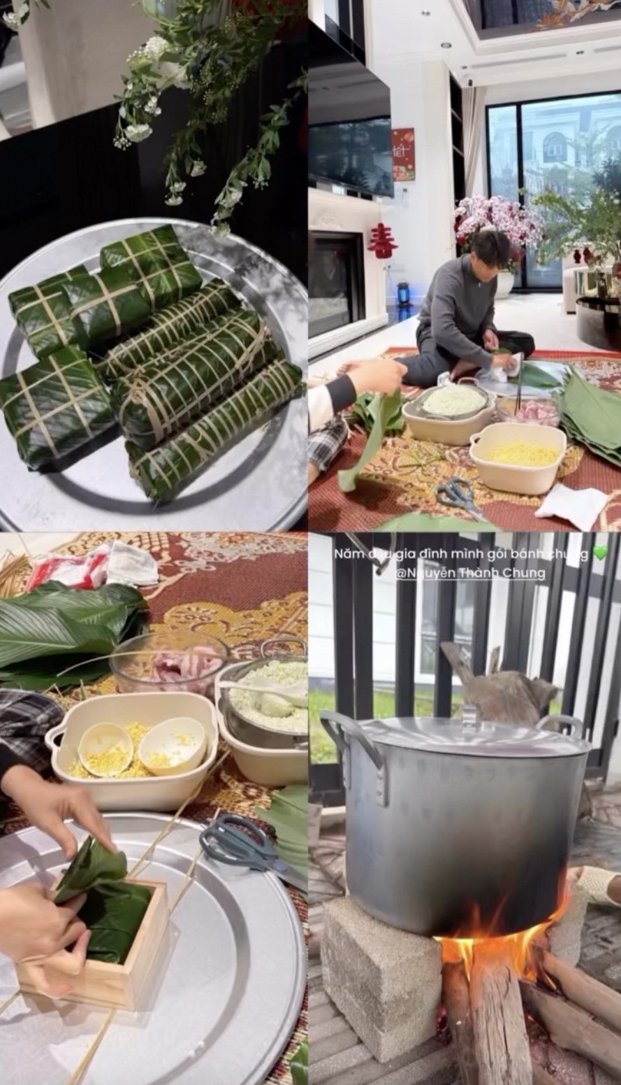 Thành Chung cặm cụi gói bánh chưng trong biệt thự trước ngày ông Công ông Táo- Ảnh 4.
