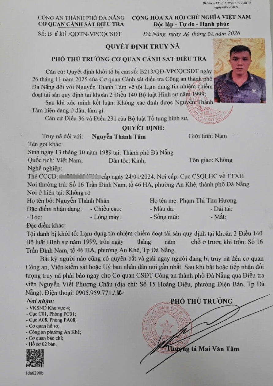 Quyết định truy nã Nguyễn Thành Tâm SN 1989- Ảnh 1.