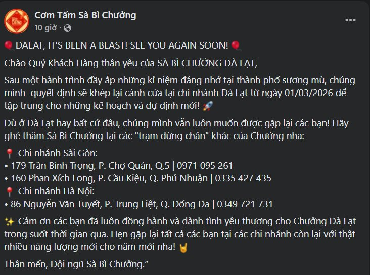 Quán cơm tấm Sà Bì Chưởng ở Đà Lạt của Độ Mixi, Xemesis, PewPew chính thức thông báo đóng cửa- Ảnh 1.