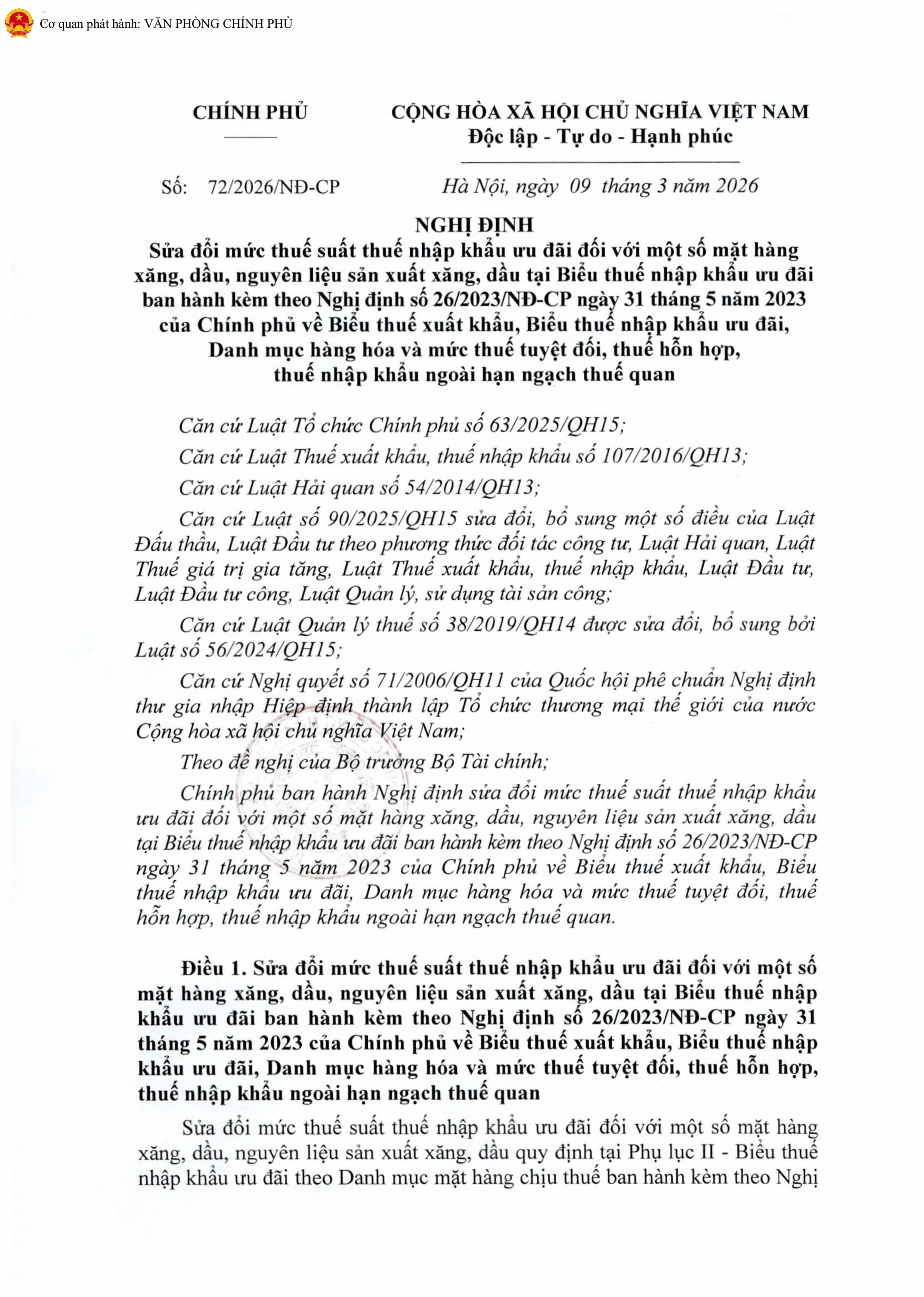 TOÀN VĂN: Nghị định số 72/2026/NĐ-CP giảm thuế một số mặt hàng xăng dầu về 0%- Ảnh 2.