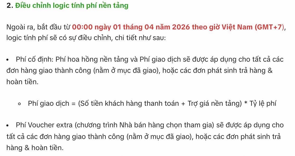 Từ ngày 1/4 TikTok Shop điều chỉnh phí nền tảng: Người bán gánh trọn phí đơn hoàn, hủy- Ảnh 1.