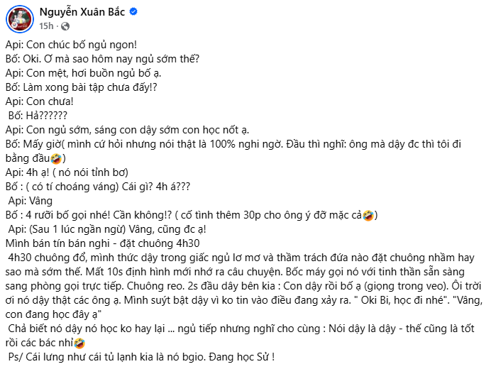 Cục trưởng Xuân Bắc bất ngờ khi con trai Bi béo dậy từ 4h sáng để học bài: "Ông mà dậy được thì tôi đi bằng đầu"- Ảnh 1.