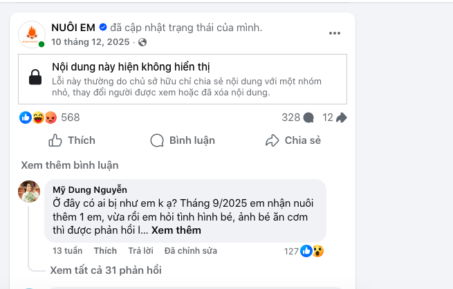 Facebook ông Hoàng Hoa Trung biến mất, dự án "Nuôi em" lại "nóng"  - Ảnh 1.