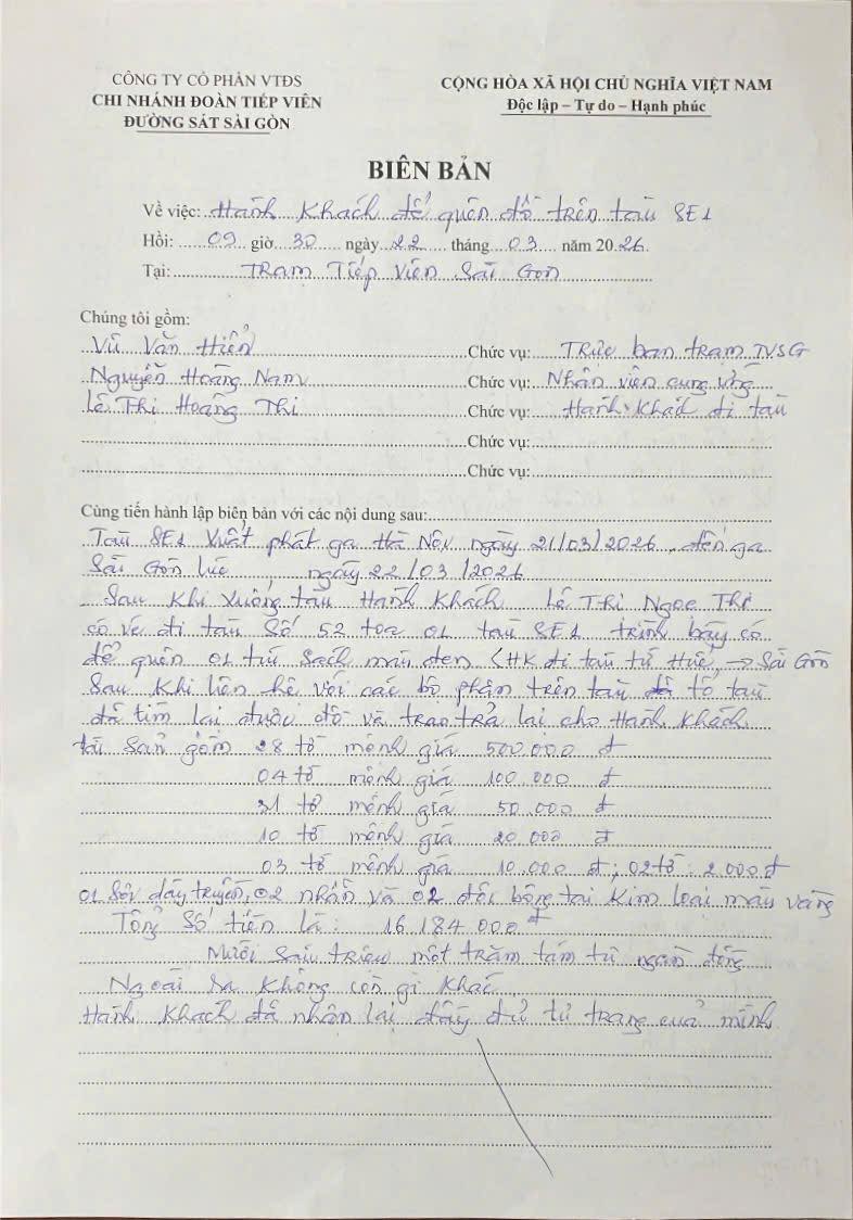Phát hiện 78 tờ tiền có mệnh giá từ 500.000 - 2.000 đồng trong chiếc túi bỏ quên trên chuyến tàu Bắc - Nam - Ảnh 2.
