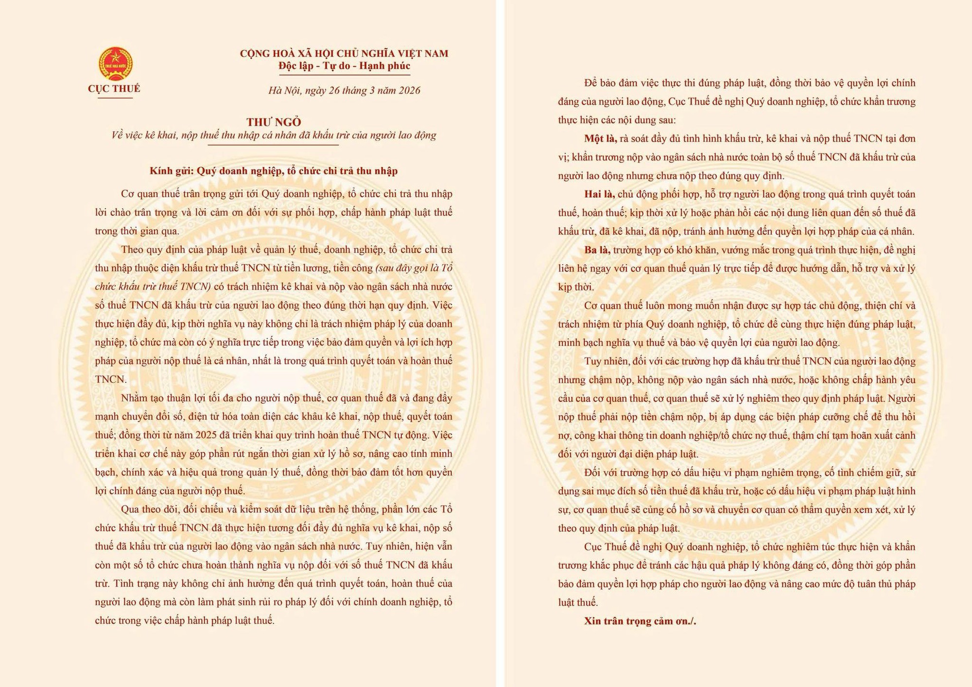 Cục Thuế cảnh báo việc DN chiếm dụng, dùng sai tiền thuế đã khấu trừ của người lao động- Ảnh 1.