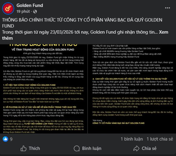 Golden Fund xác nhận tạm dừng hoạt động, lên tiếng trước tin đồn “lừa đảo” trên mạng xã hội- Ảnh 1.