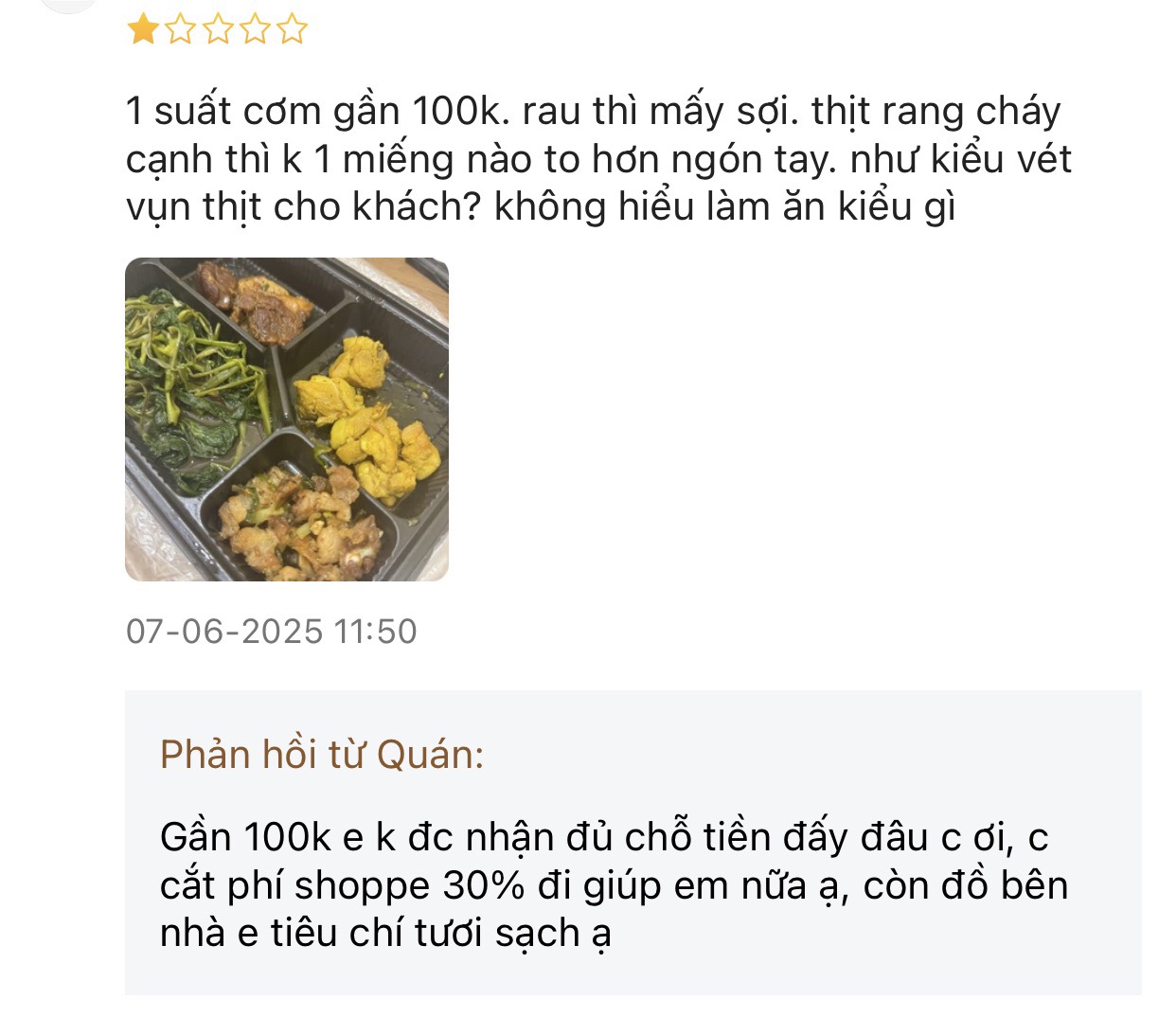 Tranh cãi suất cơm 60k nhận về vài miếng vụn, chủ quán đáp trả: "Mình nhận lại 35k thì bạn muốn gì ở 35k?"- Ảnh 1.