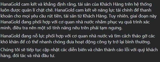 HanaGold thông báo vụ lãnh đạo bị khởi tố: Tạm ngưng nạp rút tiền, tài sản nhà đầu tư ra sao?- Ảnh 2.