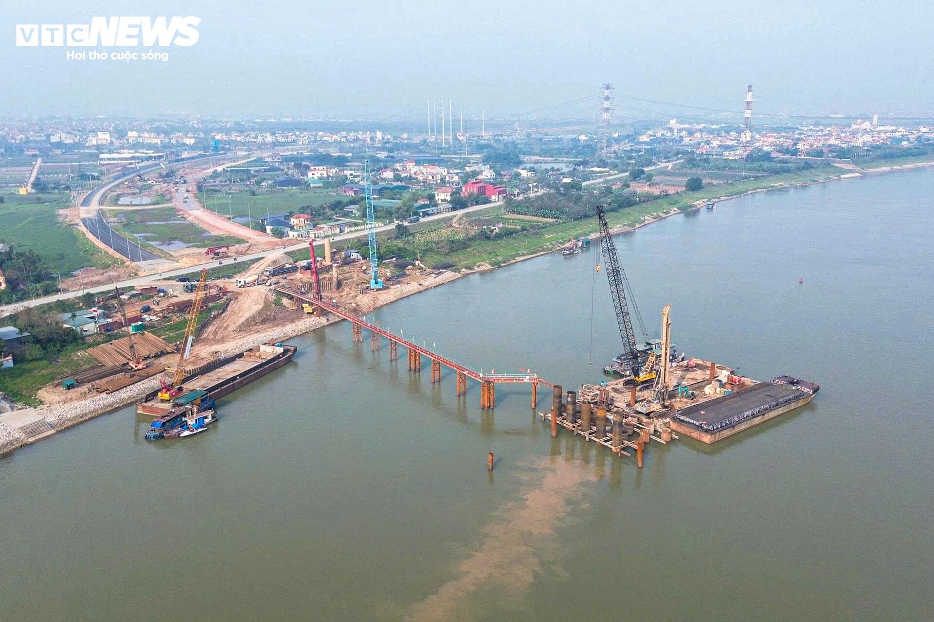 Cầu 4.900 tỷ vượt sông Hồng nối Hà Nội - Hưng Yên đang được thi công ra sao?- Ảnh 2.