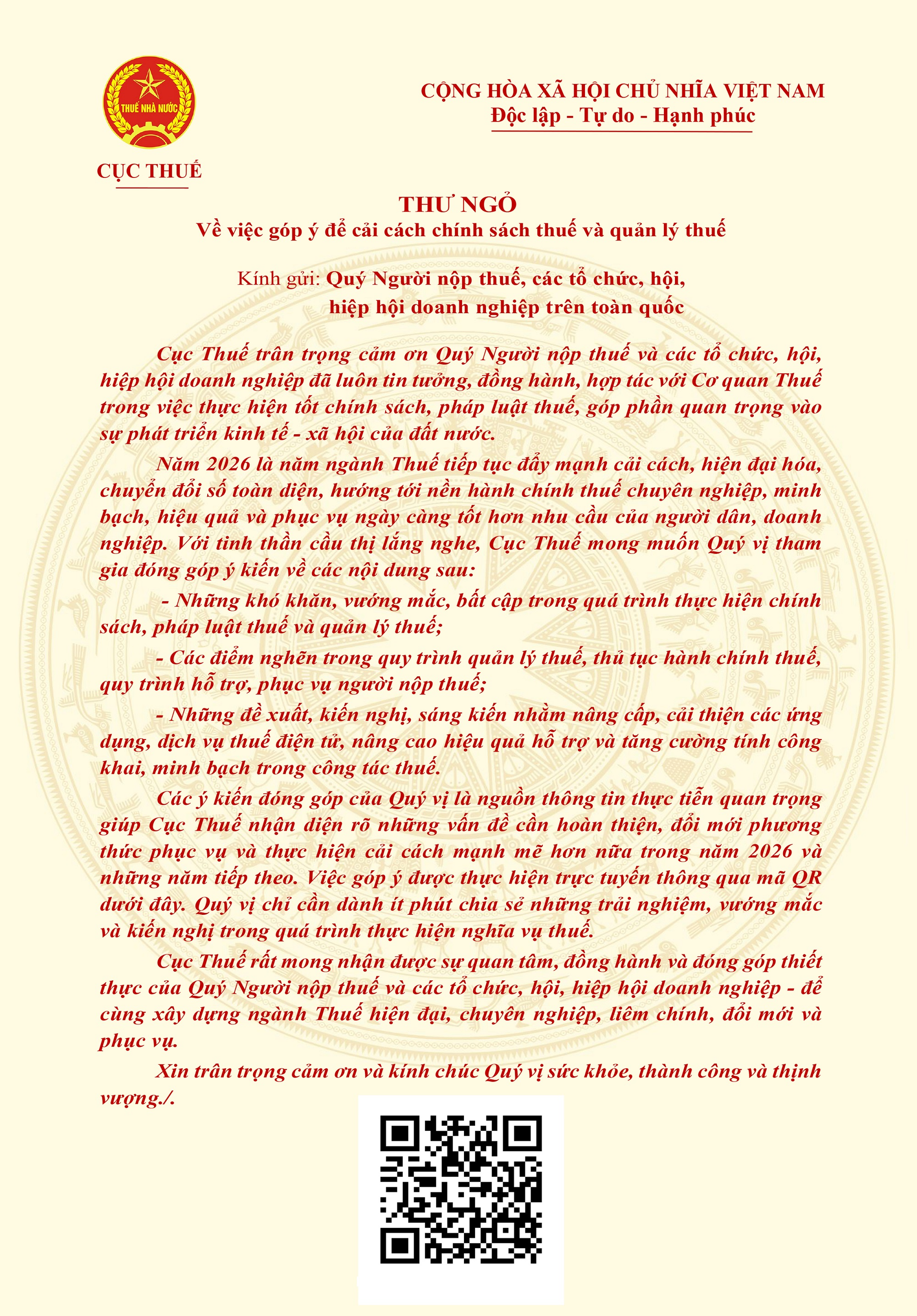 Cục Thuế gửi Thư ngỏ về cải cách chính sách thuế và quản lý thuế - Ảnh 1.
