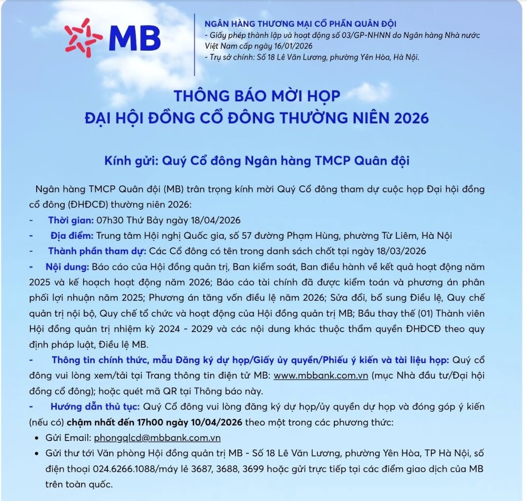MB thông báo nóng, cổ đông cần làm ngay việc này- Ảnh 1. MB thông báo nóng, cổ đông cần làm ngay việc này- Ảnh 1.