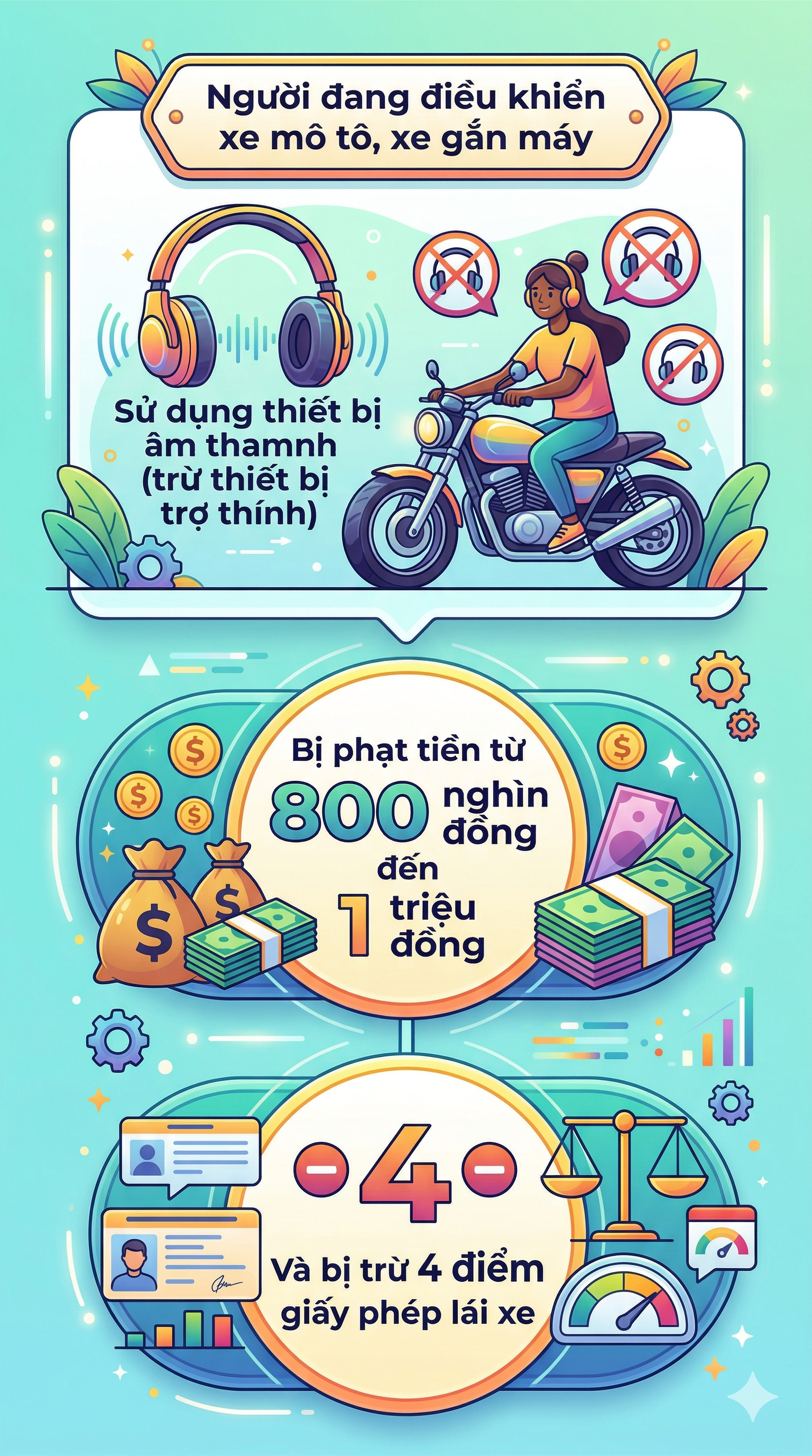 Người vừa lái xe máy vừa đeo tai nghe sẽ chịu mức phạt nào? Bộ Công an giải đáp - Ảnh 1.