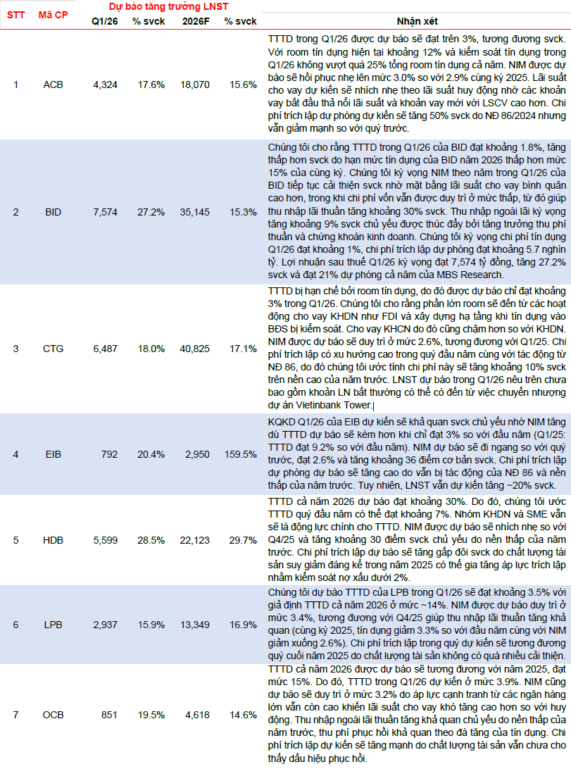 Dự báo lợi nhuận 13 ngân hàng trong quý I/2026: Loạt nhà băng tăng trưởng hai con số, Sacombank có thể giảm mạnh - Ảnh 2.