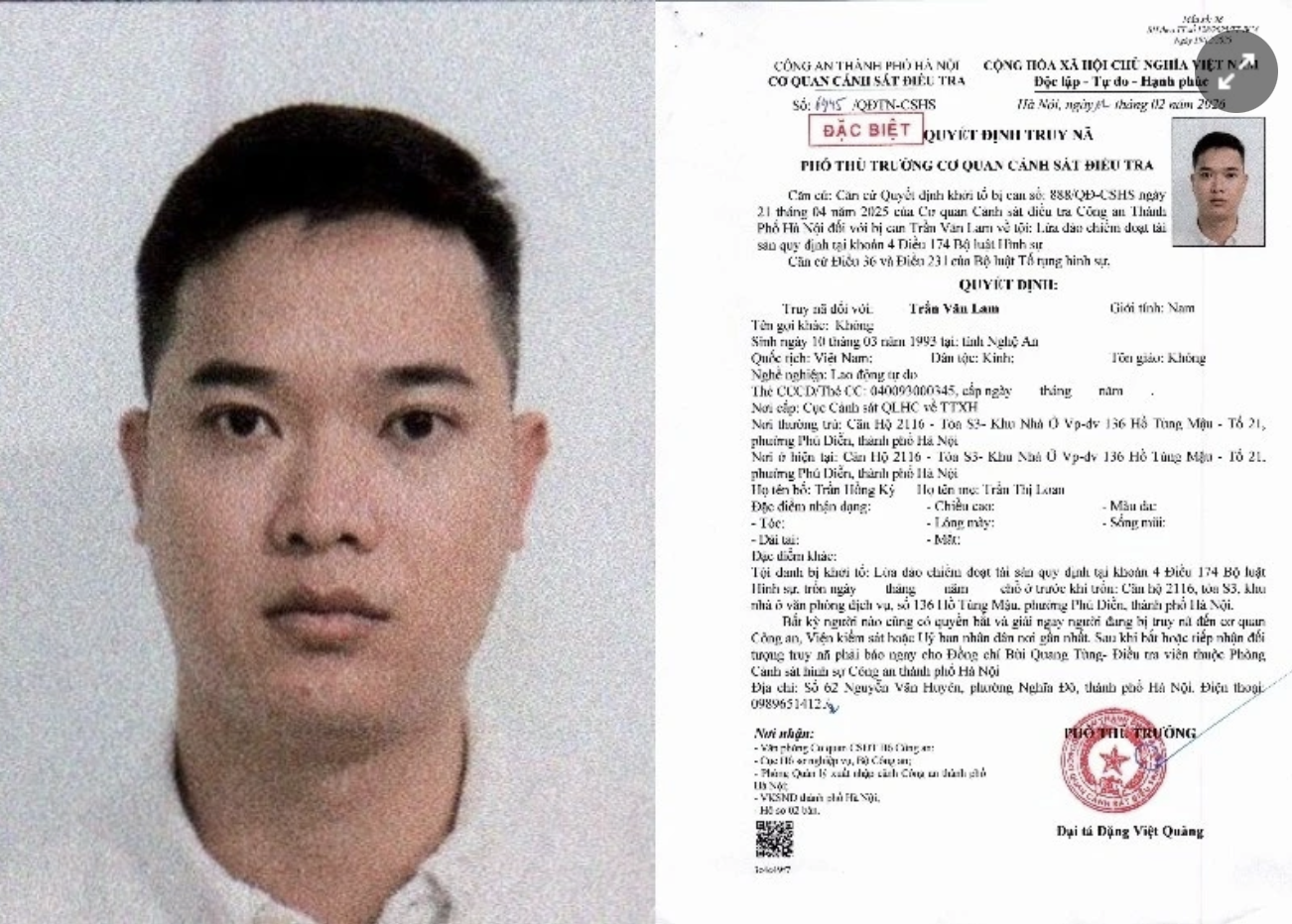 Truy nã Trần Văn Lam trong vụ Lừa đảo chiếm đoạt tài sản lớn năm 2026 - Ảnh 1.