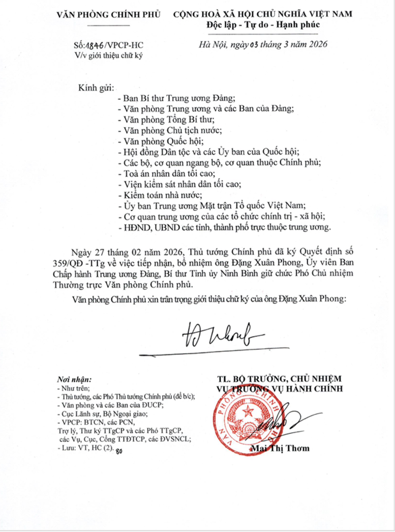 Giới thiệu chữ ký của đồng chí Đặng Xuân Phong, Phó Chủ nhiệm Thường trực Văn phòng Chính phủ- Ảnh 1.