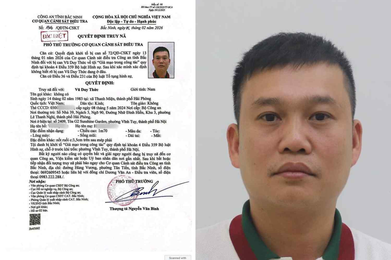 Truy nã đặc biệt Vũ Duy Thức SN 1983- Ảnh 1.