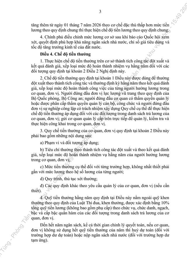 TOÀN VĂN: Dự thảo Nghị định quy định mức lương cơ sở, chế độ tiền thưởng đối với cán bộ, công chức, viên chức và lực lượng vũ trang- Ảnh 3.