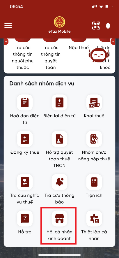 Hướng dẫn hộ kinh doanh thông báo số tài khoản ngân hàng/số hiệu ví điện tử trên ứng dụng Etax Mobile- Ảnh 1.