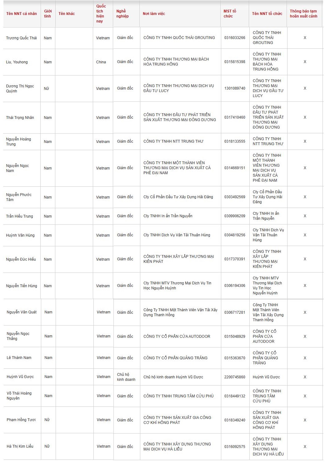 Chính thức: Tạm hoãn xuất cảnh 18 chủ hộ kinh doanh, giám đốc doanh nghiệp có tên sau - Ảnh 2.