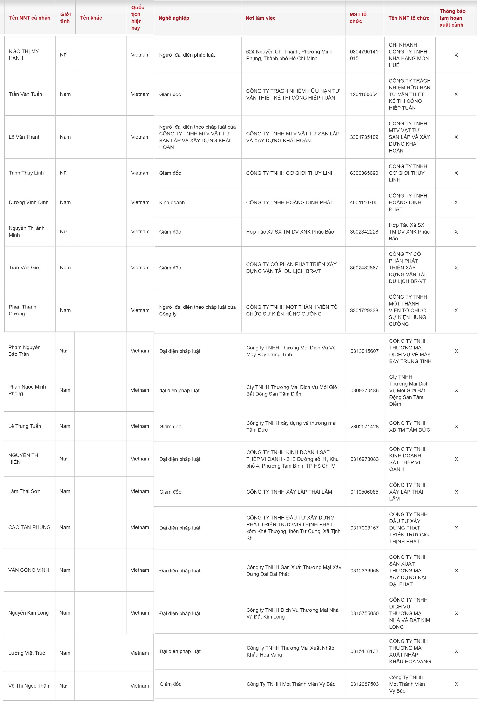 Chính thức: 18 người nộp thuế có tên sau bị tạm hoãn xuất cảnh- Ảnh 2.