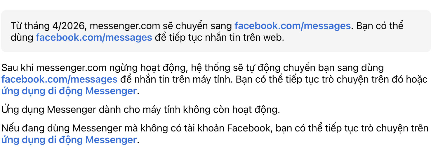 Facebook chính thức đóng cửa Messenger trình duyệt web từ 16-4- Ảnh 2.