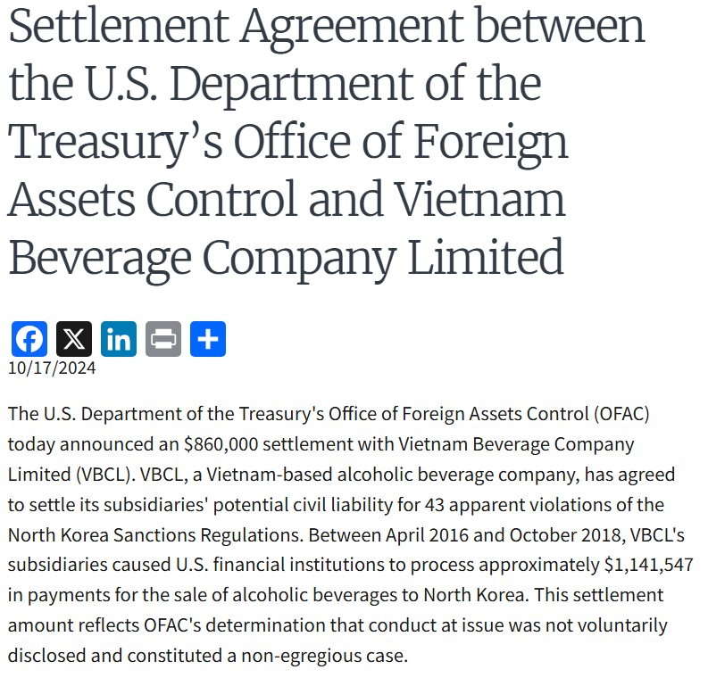 Bán 26 đơn hàng sang Triều Tiên, công ty mẹ của Sabeco phải nộp phạt 860.000 USD cho Mỹ- Ảnh 2.