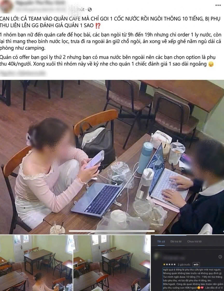 Sau bài ngồi 10 tiếng gọi 1 cốc nước, bị phụ thu rồi chấm 1 sao: Quán tắt đèn và không có nhân viên phục vụ- Ảnh 1.